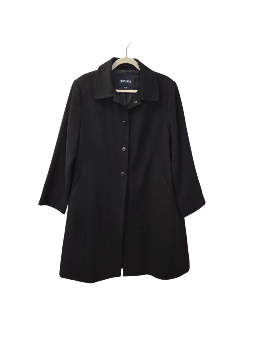 Bernardo Long Line Single Breasted Black Coat Size Medium
